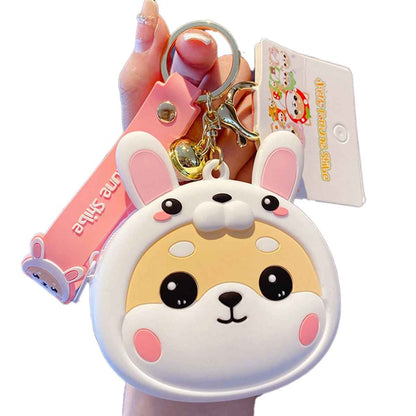 Shaketea Shiba Inu coin purse keychain with zipper closure and pink bunny ear design on Tampa Home & Garden Store