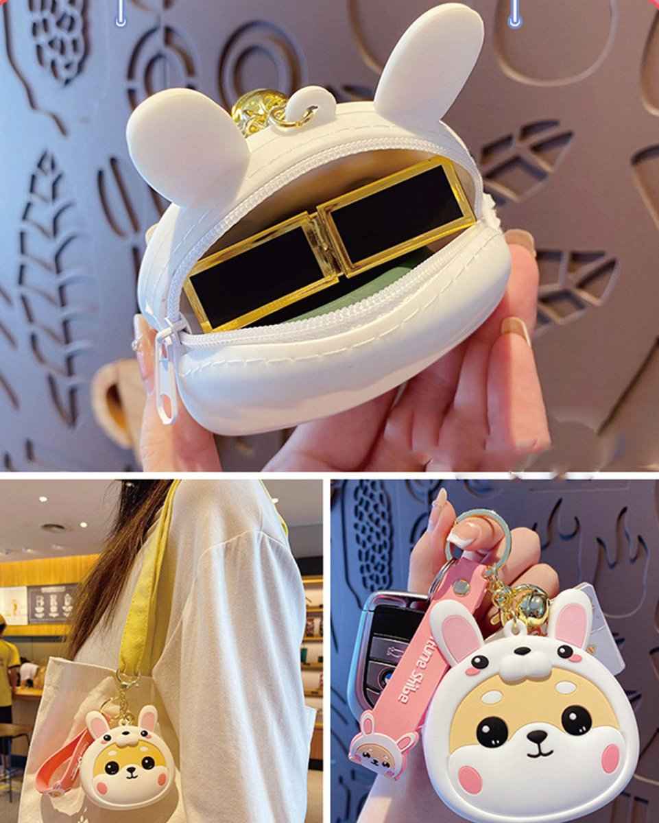 Shiba Inu coin purse keychain by Shaketea with zipper closure and gold keyring on Tampa Home & Garden Store