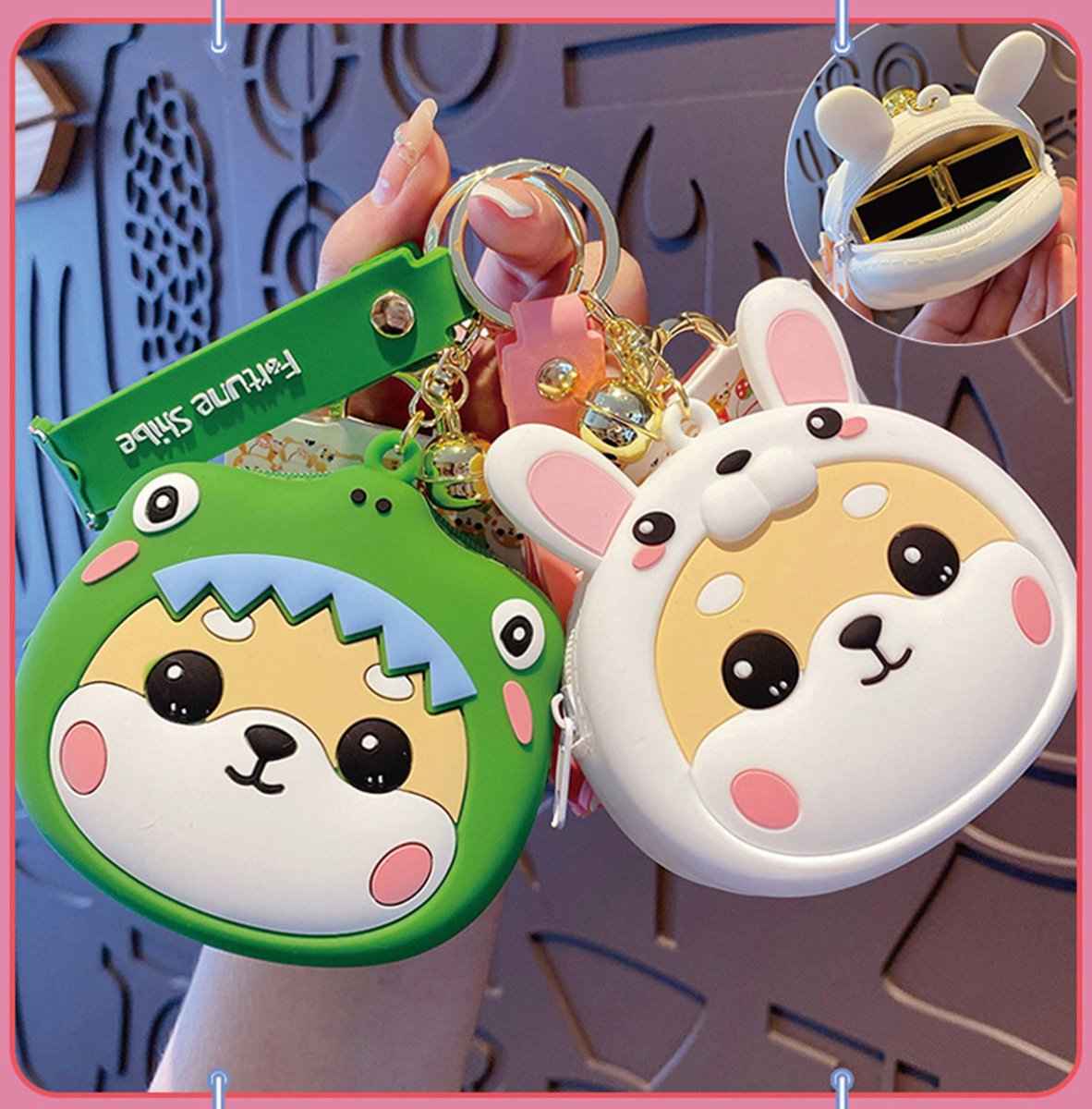 Shaketea Shiba Inu coin purses set of 2 with keyring zipper closure dinosaur hood white bunny on Tampa Home & Garden Store