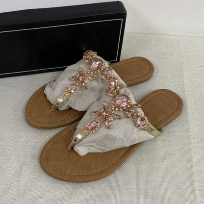 Stevvex crystal-embellished sandals pair with back strap open toe pink rhinestones footbeds on Tampa Home & Garden Store