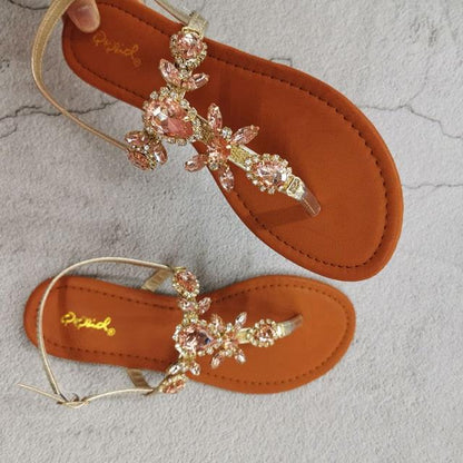 Stevvex crystal floral strap sandals with back strap, open toe, orange footbed (pair) on Tampa Home & Garden Store