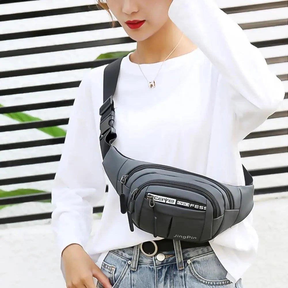 Stevvex waist pouch bag fanny pack in dark gray with zip pockets and adjustable strap on Tampa Home & Garden Store