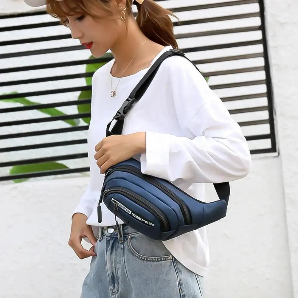 Trendy waist pouch bag by Stevvex, blue multi-pocket with adjustable strap on Tampa Home & Garden Store