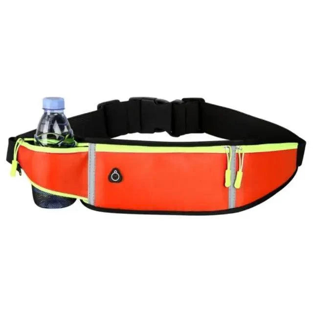Trendy waist pouch bag Stevvex with adjustable strap, neon orange body, bottle pocket on Tampa Home & Garden Store
