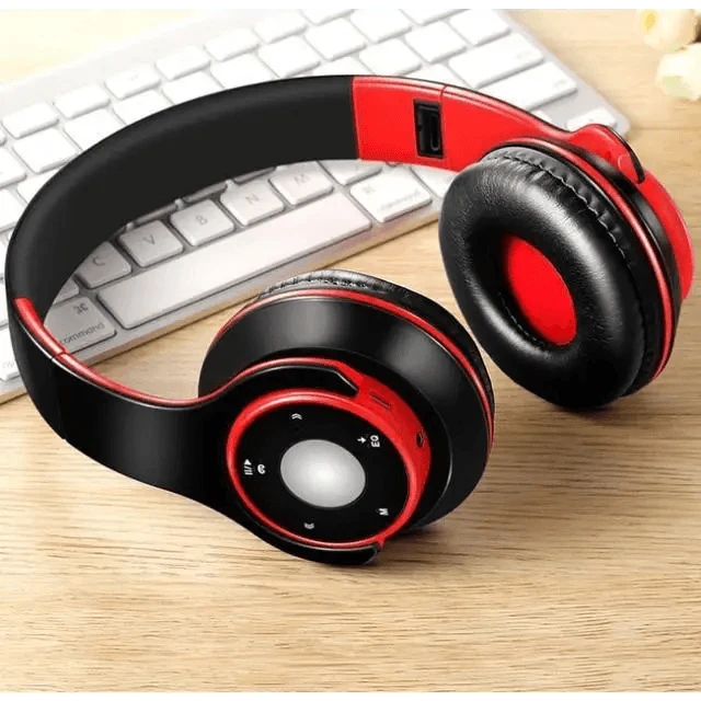 Stevvex over-ear wireless headset black and red, foldable with built-in controls on Tampa Home & Garden Store
