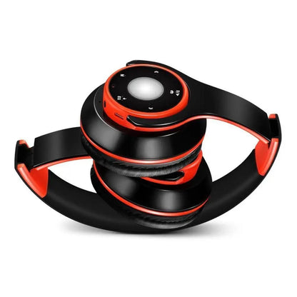 Stevvex wireless over-ear headset black with red trim, foldable, cushioned ear cups on Tampa Home & Garden Store