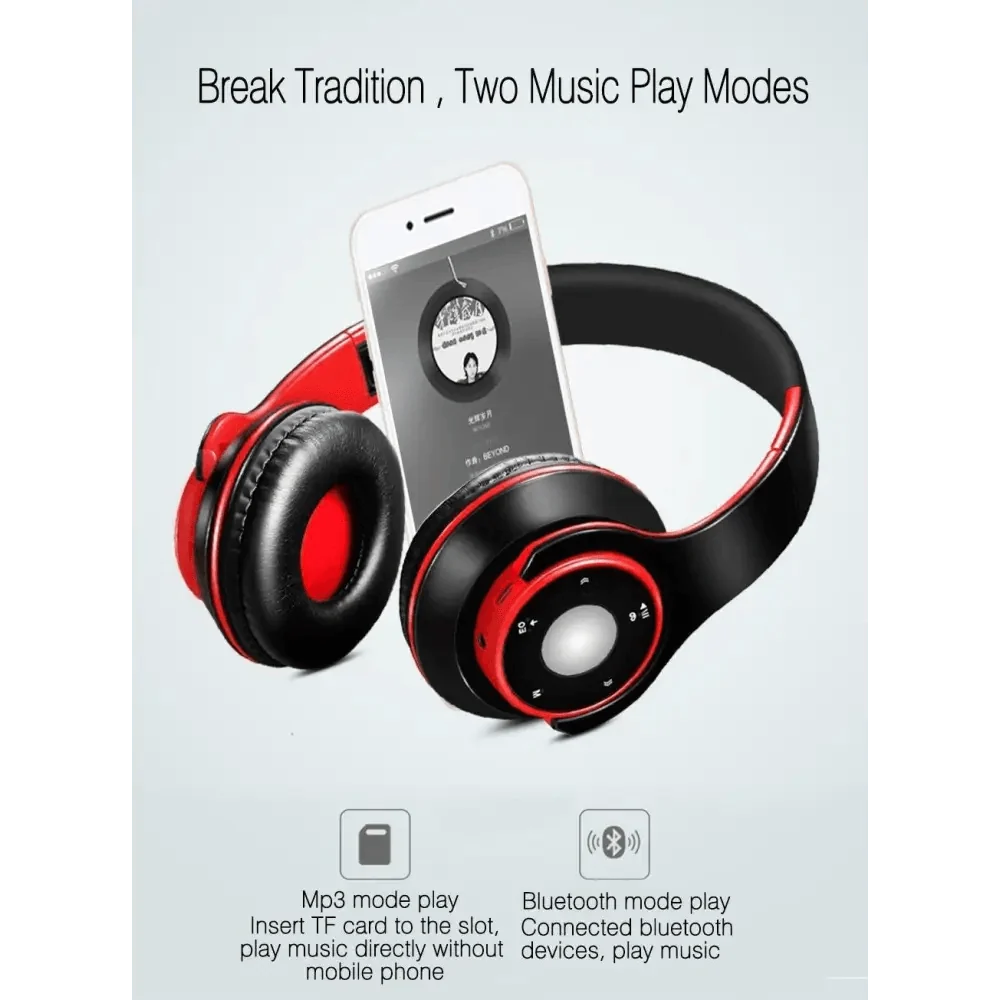 Stevvex wireless over-ear headphones red/black, Bluetooth and wired, TF card MP3 playback on Tampa Home & Garden Store