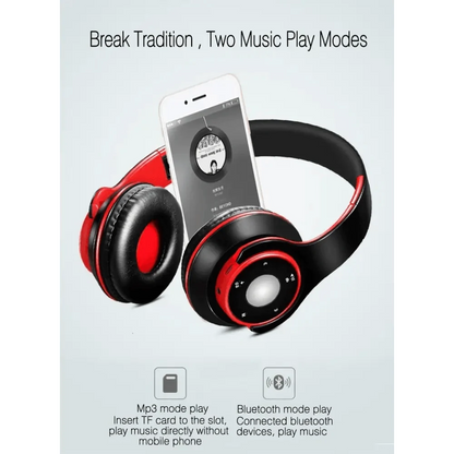 Stevvex wireless over-ear headphones red/black, Bluetooth and wired, TF card MP3 playback on Tampa Home & Garden Store