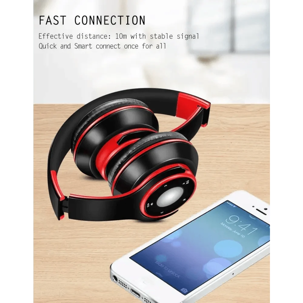 Stevvex wireless over-ear Bluetooth headset red/black foldable, adjustable headband on Tampa Home & Garden Store