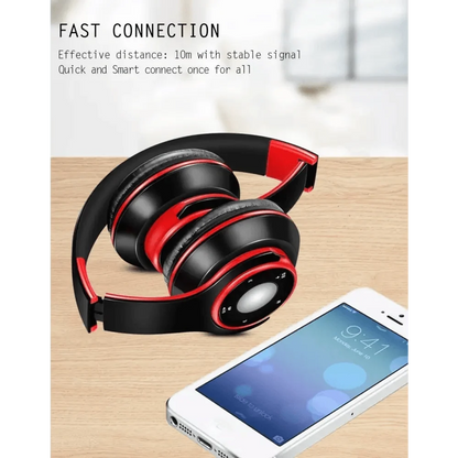 Stevvex wireless over-ear Bluetooth headset red/black foldable, adjustable headband on Tampa Home & Garden Store