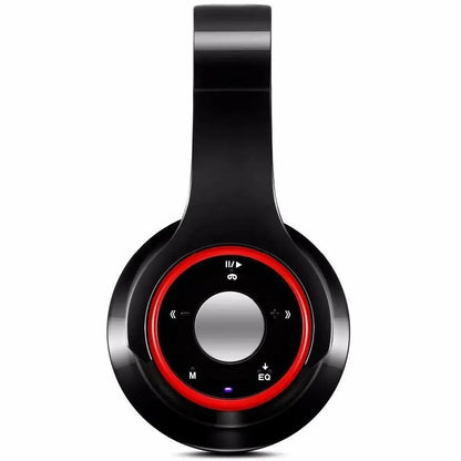 Stevvex wireless over-ear headphones in black with red ring LED and circular control dial on Tampa Home & Garden Store