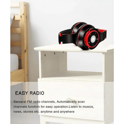 Over-ear headset black and red foldable on white desk on Tampa Home & Garden Store