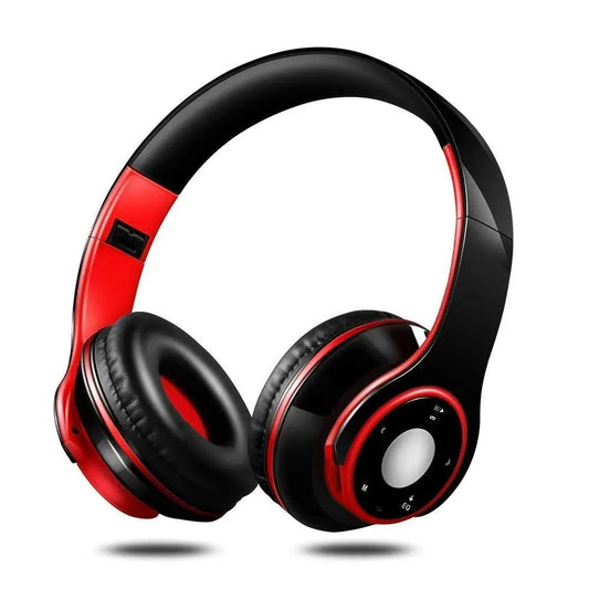 Stevvex wireless over-ear headphones red and black foldable Bluetooth headset on Tampa Home & Garden Store