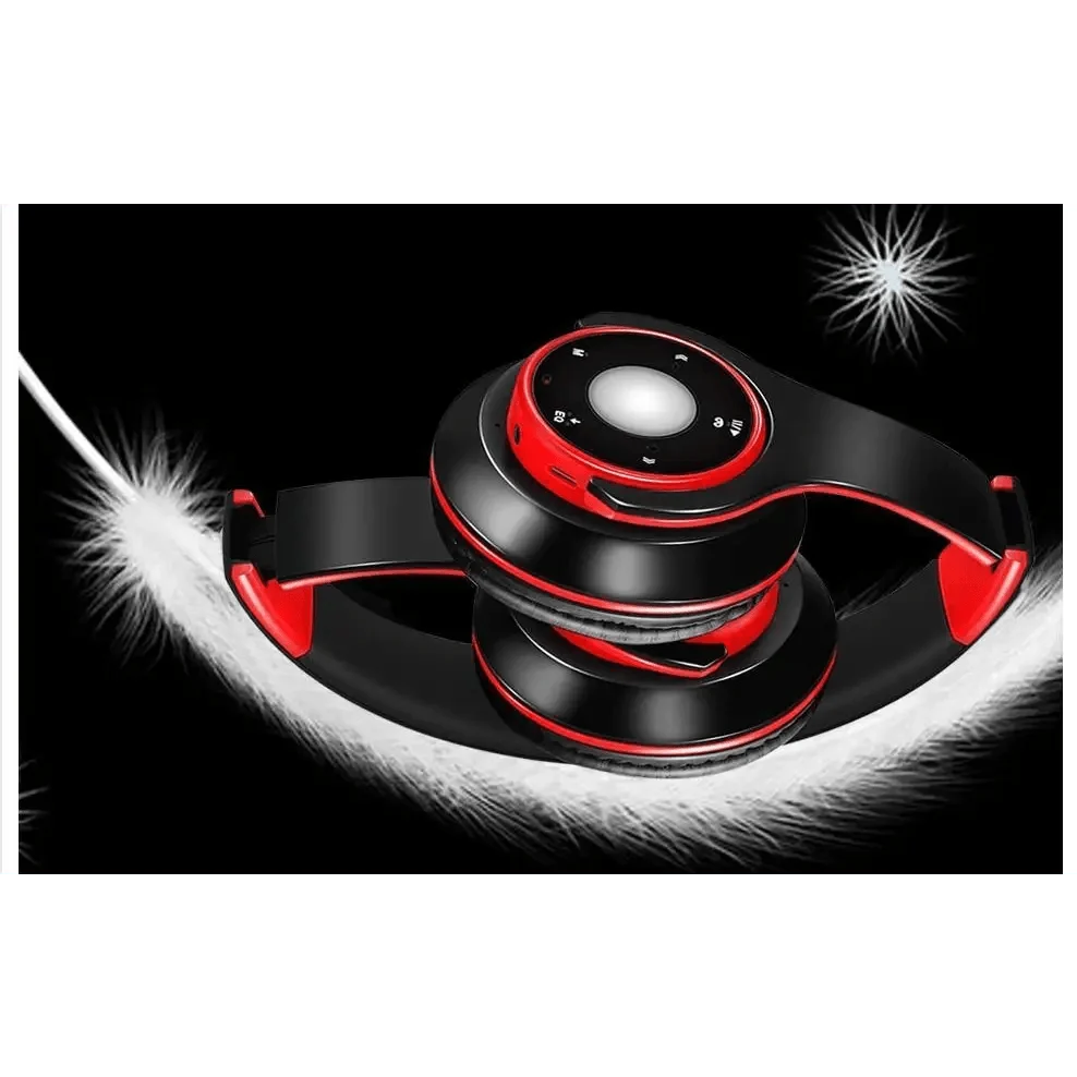 Stevvex wireless over-ear headset red and black foldable Bluetooth headphones on Tampa Home & Garden Store