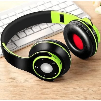 Stevvex wireless over-ear headphones black with neon-green accents, foldable design with built-in controls on Tampa Home & Garden Store