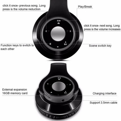 Stevvex wireless over-ear headset black foldable with TF card MP3/FM radio and 3.5mm cable on Tampa Home & Garden Store