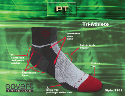 Tri-Athlete Merino Wool Sock by Covert Threads with breathable vapor mesh and arch support on Tampa Home & Garden Store