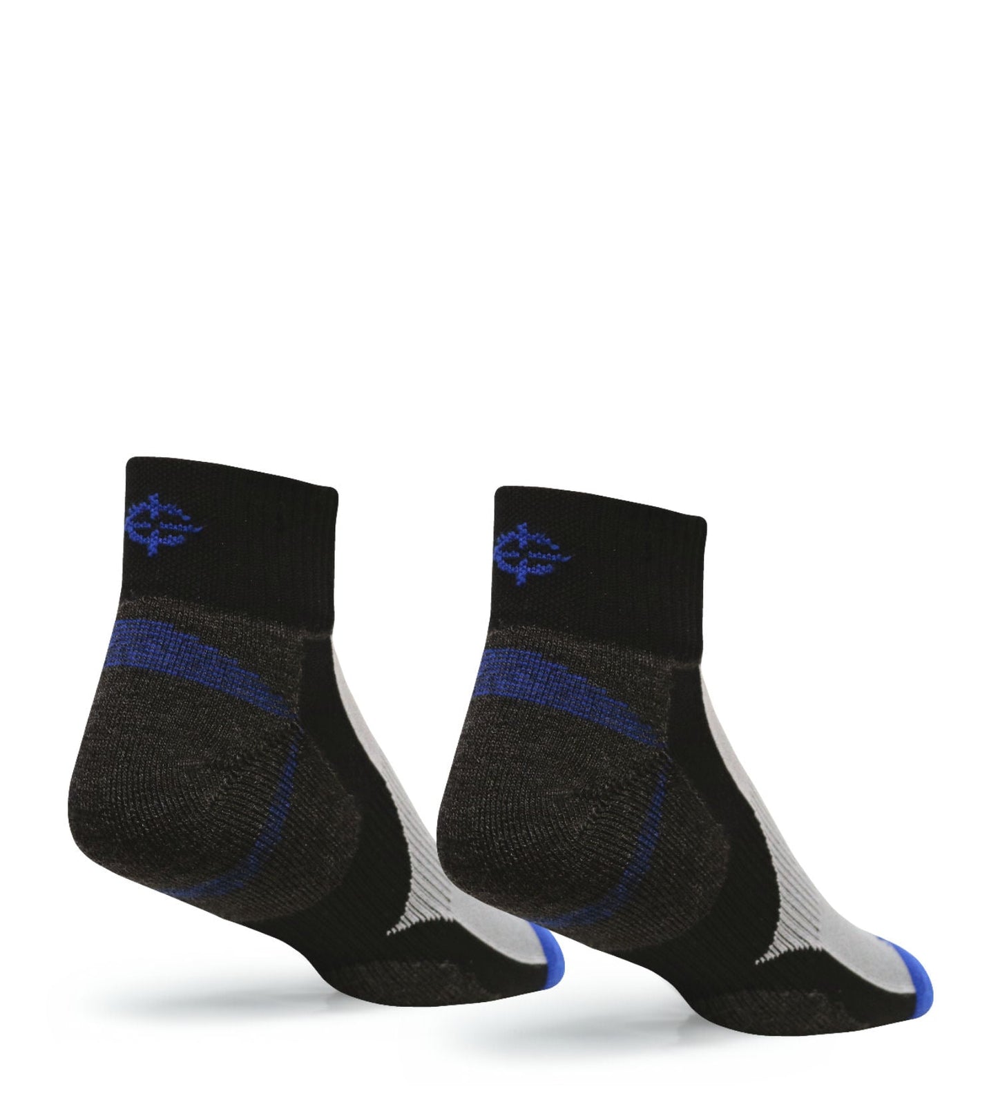 Tri-Athlete Merino Wool Athletic Socks by Covert Threads, black socks with blue trim pair on Tampa Home & Garden Store