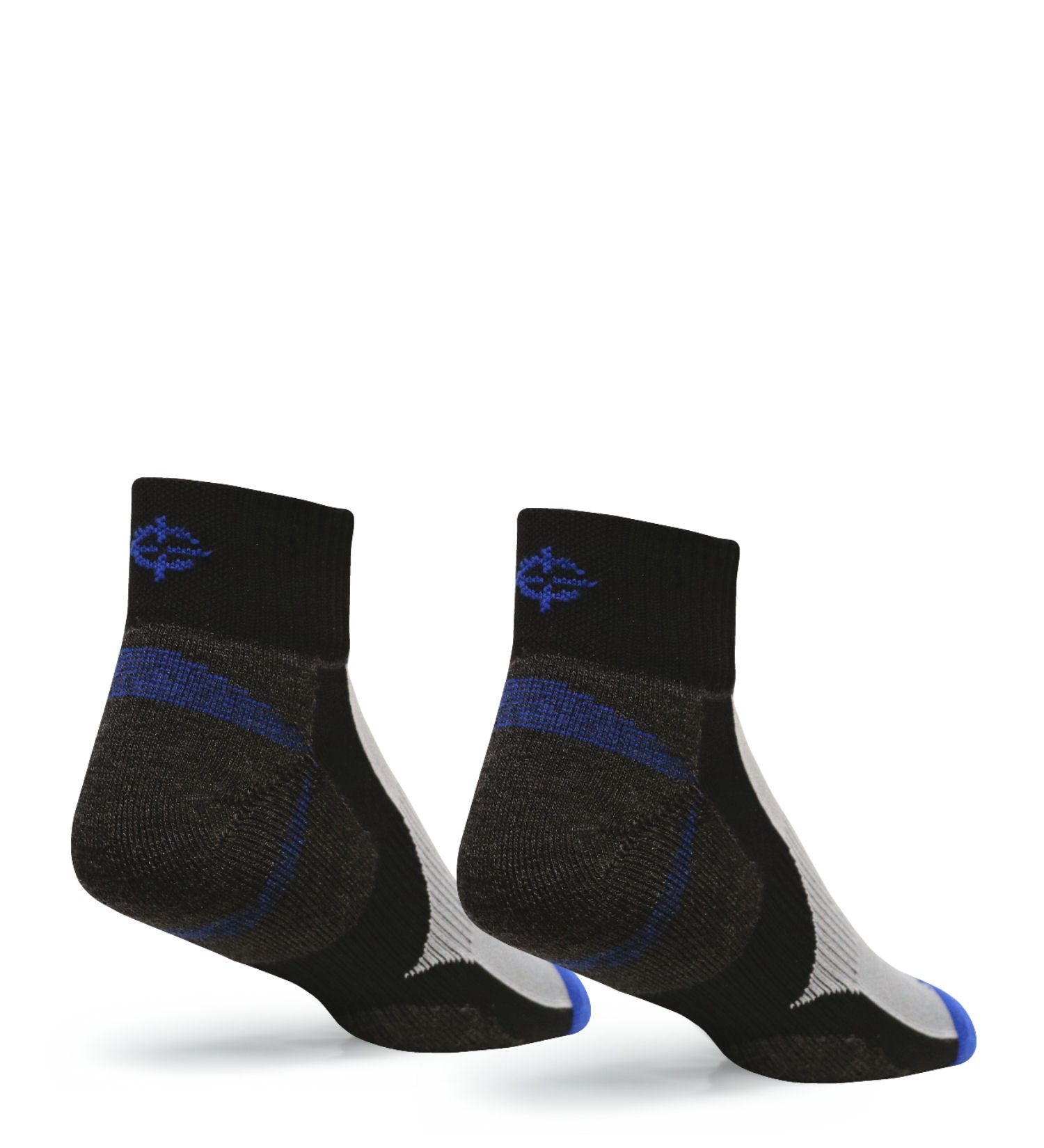 Tri-Athlete Merino Wool Athletic Socks by Covert Threads, black socks with blue trim pair on Tampa Home & Garden Store
