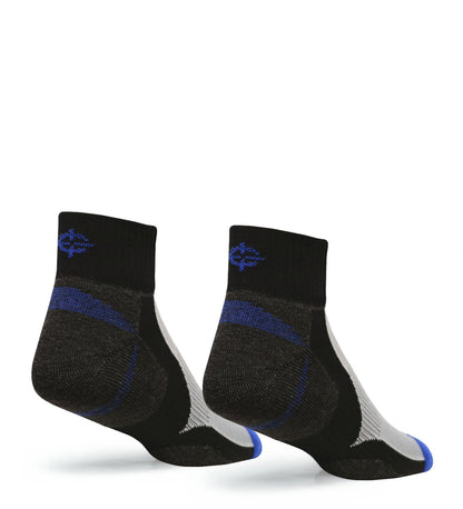 Tri-Athlete Merino Wool Athletic Socks by Covert Threads, black socks with blue trim pair on Tampa Home & Garden Store