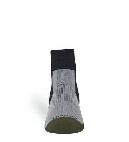 Tri-Athlete Merino Wool Athletic Sock gray with black toe and cuff, olive toe area on Tampa Home & Garden Store