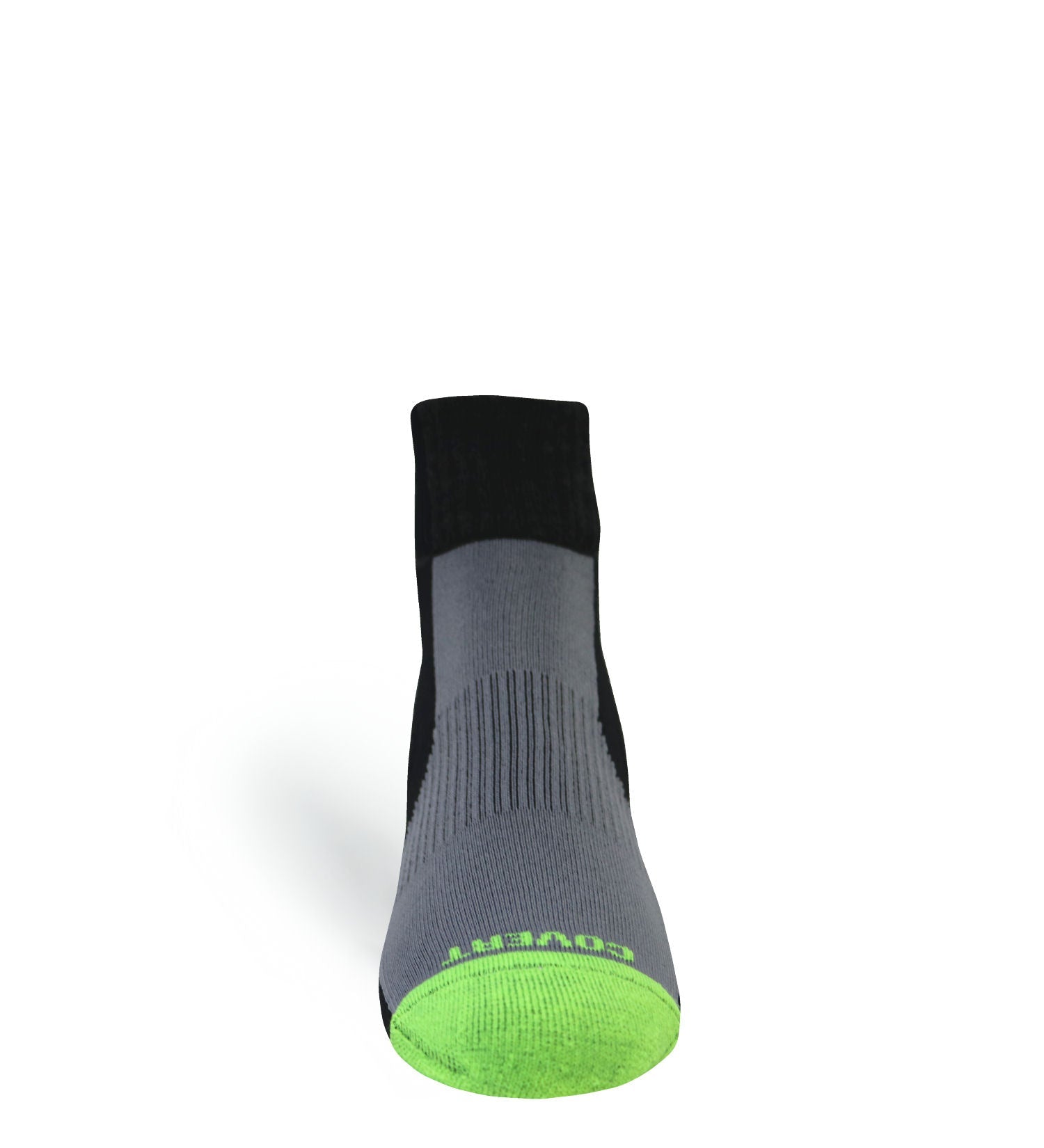 Tri-Athlete Merino Wool athletic sock by Covert Threads in gray with black cuff and neon green toe on Tampa Home & Garden Store