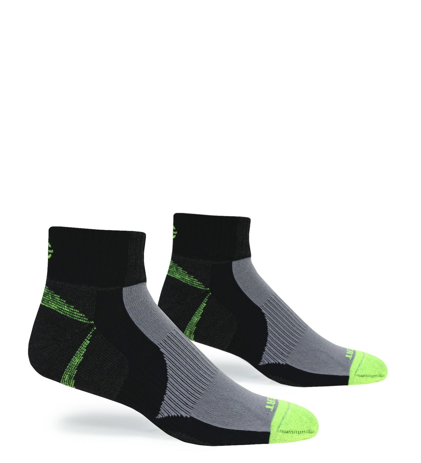 Three Covert Threads Tri-Athlete Merino Wool Athletic Socks in black and gray with neon toes on Tampa Home & Garden Store