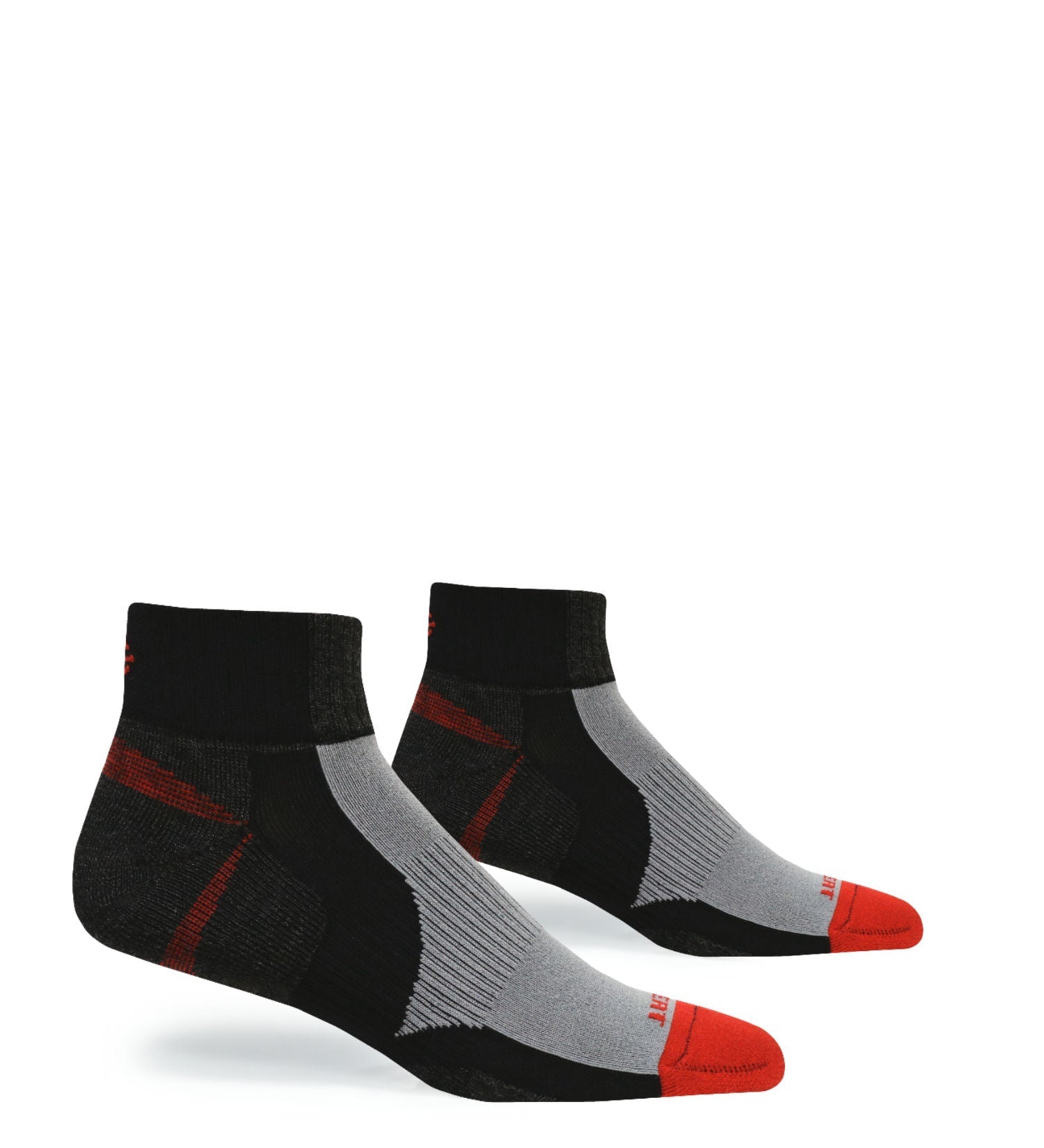 Tri-Athlete Merino Wool Athletic Socks pair, black with gray midsection and red toes by Covert Threads on Tampa Home & Garden Store