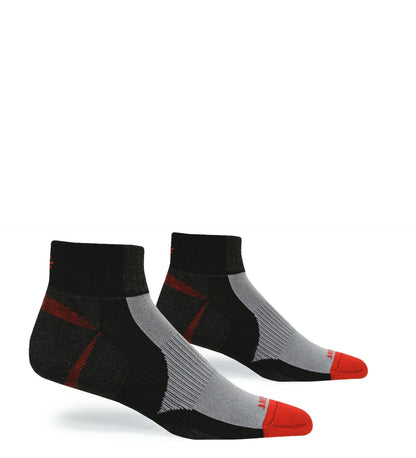 Tri-Athlete Merino Wool Athletic Socks pair, black with gray midsection and red toes by Covert Threads on Tampa Home & Garden Store