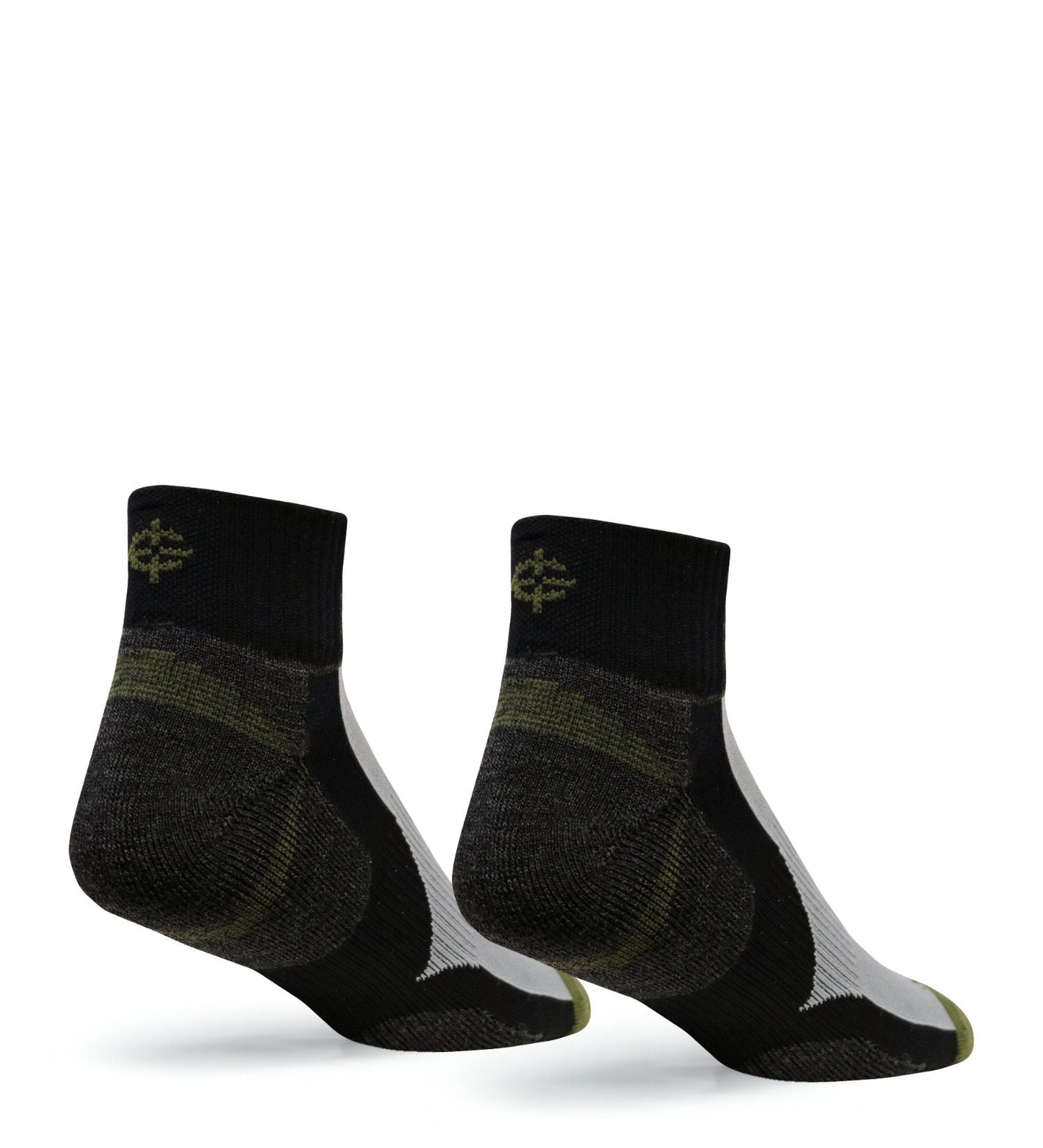 Tri-Athlete Merino Wool Athletic Socks by Covert Threads, pair black with olive camo accents on Tampa Home & Garden Store