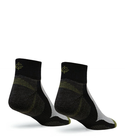 Tri-Athlete Merino Wool Athletic Socks by Covert Threads, pair black with olive camo accents on Tampa Home & Garden Store