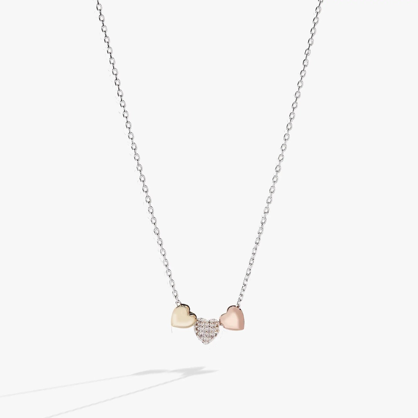 Three Heart Slider Necklace with Crystals