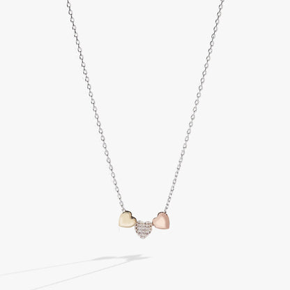 Three Heart Slider Necklace with Crystals