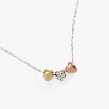 Three Heart Slider Necklace with Crystals