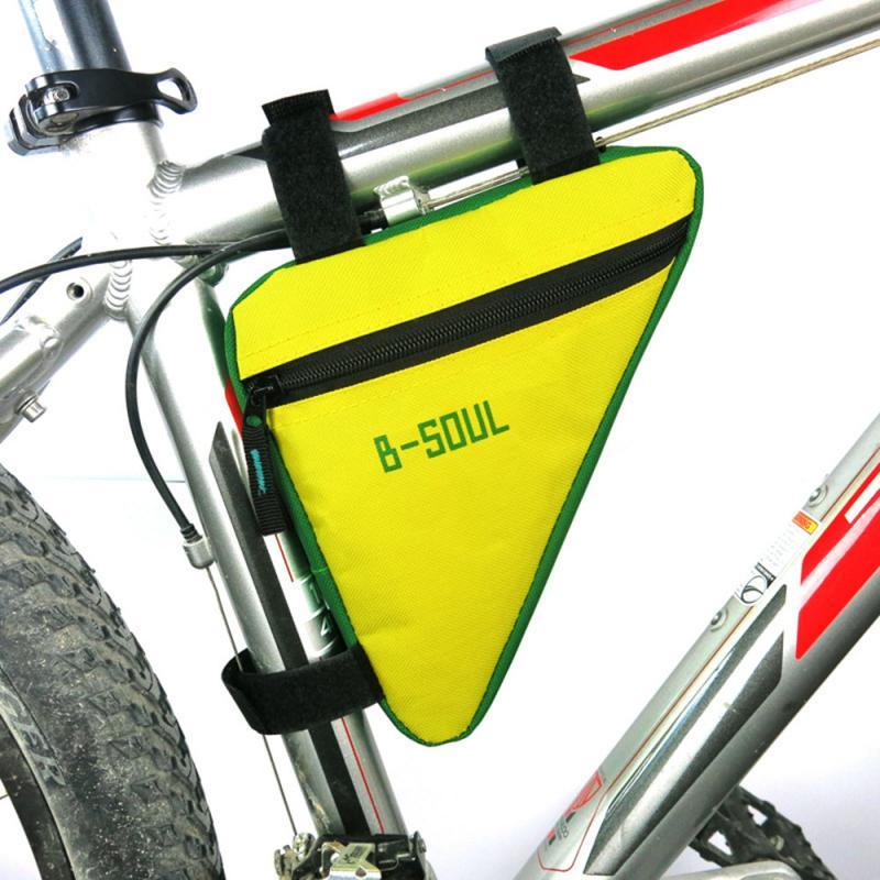 Triangle road-bike top-tube bag, yellow waterproof with black zipper, green trim, B-SOUL on Tampa Home & Garden Store
