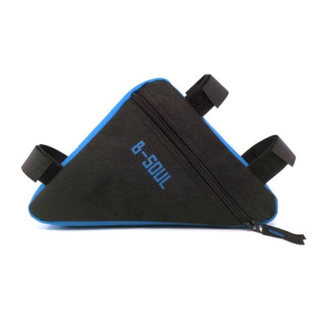 Stevvex triangle top-tube bike bag, black with blue trim, waterproof bike frame storage on Tampa Home & Garden Store
