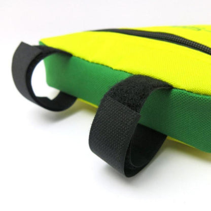 Triangle top-tube bicycle bag neon yellow green waterproof storage bag with black straps on Tampa Home & Garden Store