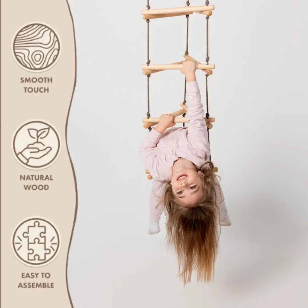 Triangle rope ladder for kids Goodevas natural wood rungs single swing on Tampa Home & Garden Store
