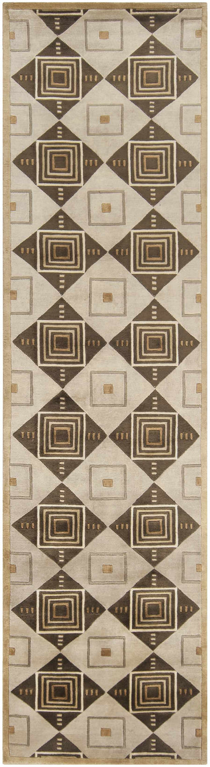 Tribune Premium Wool Area Rug in brown and beige geometric diamonds Boutique Rugs on Tampa Home & Garden Store