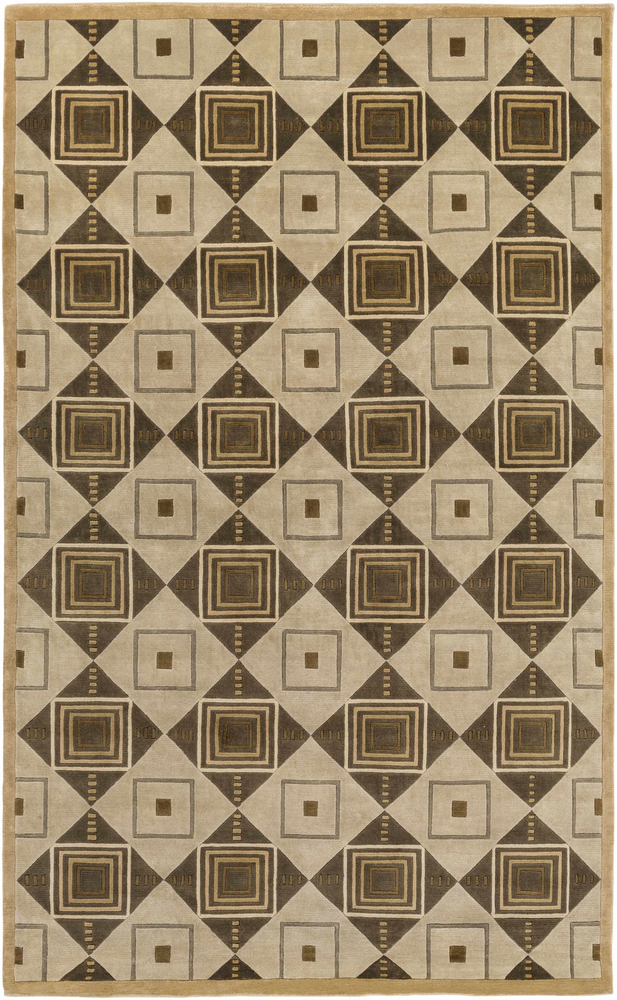 Tribune Premium Wool Area Rug by Boutique Rugs in tan and brown geometric diamond pattern on Tampa Home & Garden Store