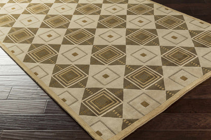 Tribune Premium Wool Area Rug by Boutique Rugs in beige taupe geometric diamond pattern on Tampa Home & Garden Store