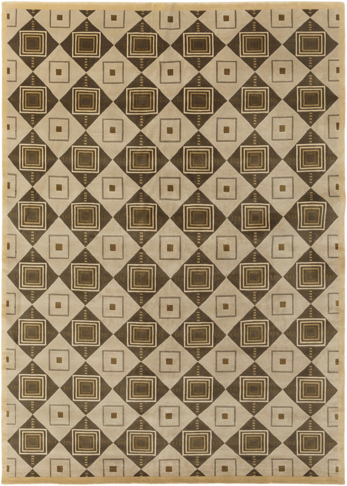 Tribune Premium Wool Area Rug beige brown diamond pattern with nested square motifs Boutique Rugs on Tampa Home & Garden Store