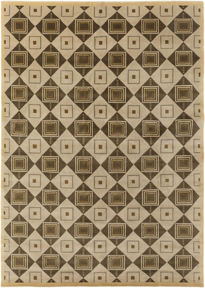 Tribune Premium Wool Area Rug beige brown diamond pattern with nested square motifs Boutique Rugs on Tampa Home & Garden Store