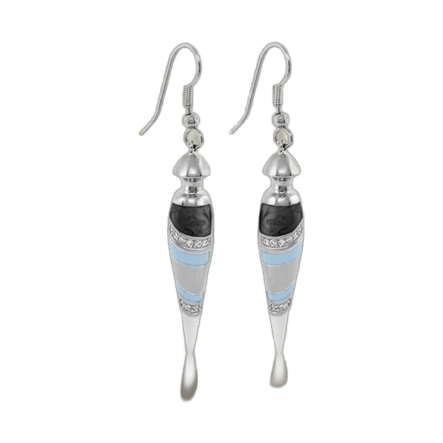 Tribal dangle earrings pair in silver with blue enamel accents and beads Lauren G Adams on Tampa Home & Garden Store