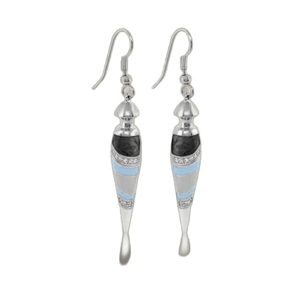 Tribal dangle earrings pair in silver with blue enamel accents and beads Lauren G Adams on Tampa Home & Garden Store