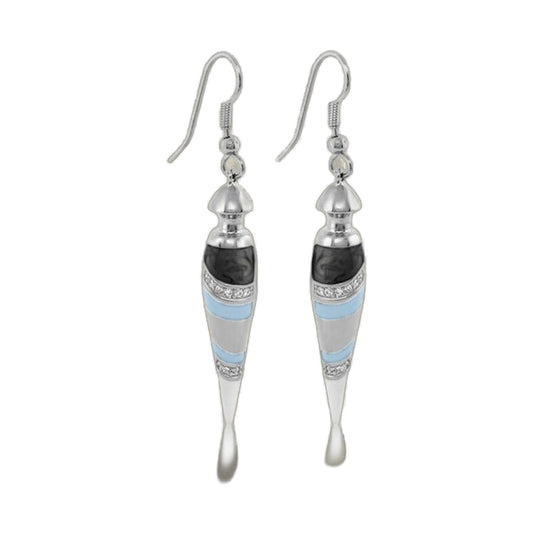 Tribal dangle earrings pair in silver with blue enamel accents and beads Lauren G Adams on Tampa Home & Garden Store
