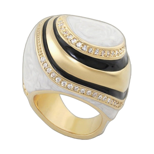 Tribal cocktail ring by Lauren G Adams with gold-tone bands, black enamel, pave diamonds on Tampa Home & Garden Store