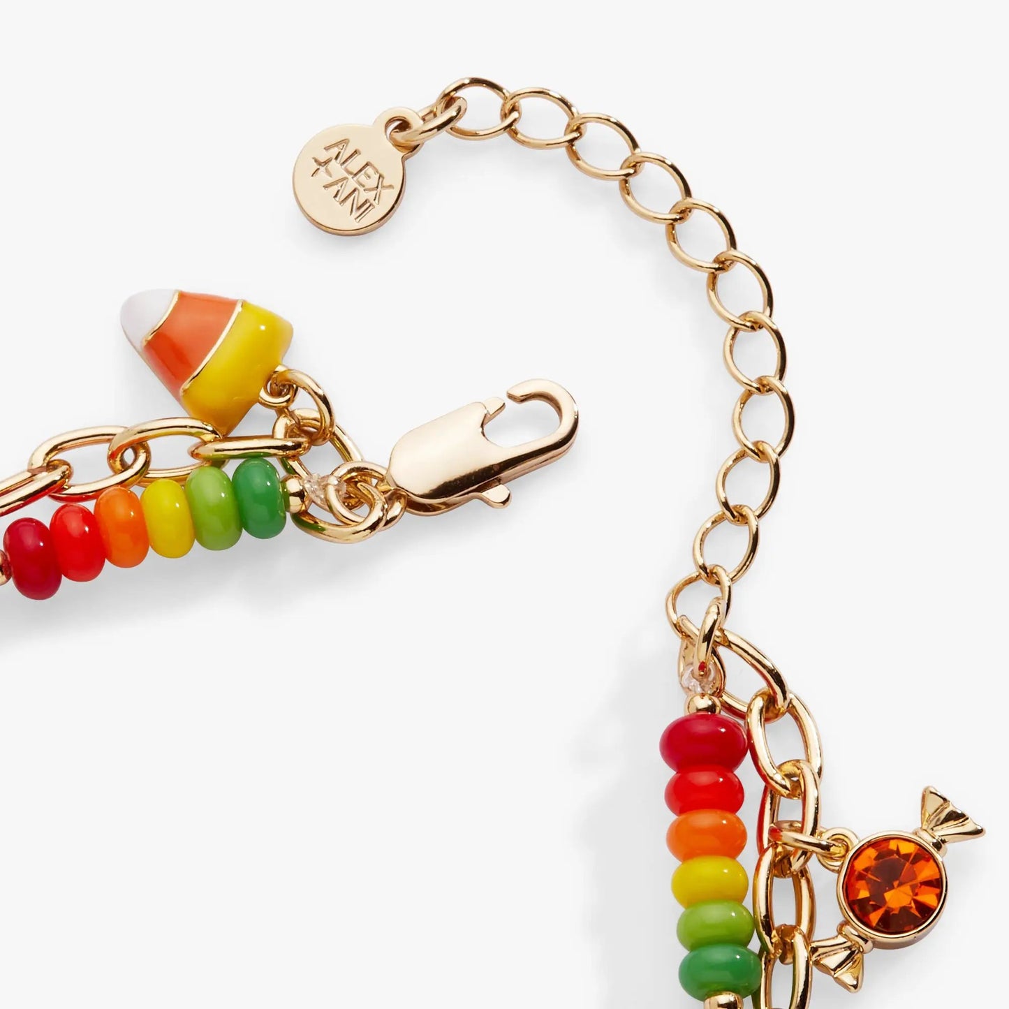 Trick or Treat charm bracelet with colorful candy beads on a gold chain by Alex and Ani on Tampa Home & Garden Store