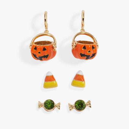 Trick or Treat earrings set of 3 pumpkins, candy corn, green gem accents by Alex and Ani on Tampa Home & Garden Store