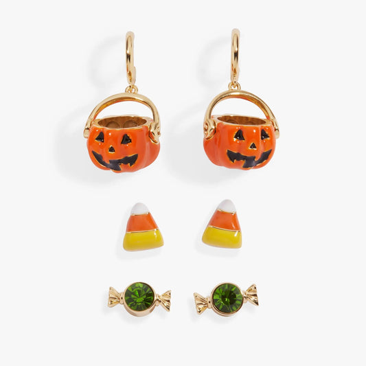 Trick or Treat earrings set of 3 pumpkins, candy corn, green gem accents by Alex and Ani on Tampa Home & Garden Store